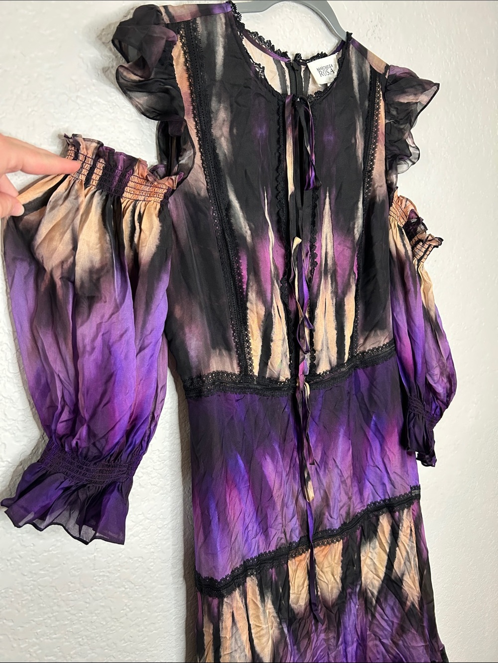 Marchesa Rosa Abstract Viscose Silk Blend Maxi Dress Sz 10 Victorian Renaissance - Picture 3 of 8